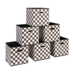 Household Essentials Square Storage Bin White and Black Checkerboard