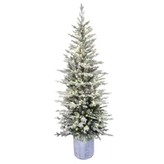 6ft. Pre-Lit Flocked Arctic Fir Pencil Artificial Christmas Tree, Warm White LED Lights