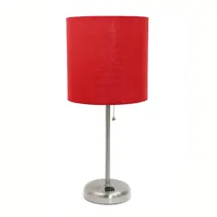 LimeLights 19.5" Stick Lamp with Charging Outlet and Fabric Shade Brushed Steel and Red