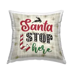 Stupell Industries Santa Stop Here Tartan Phrase Throw Pillow