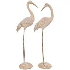 Cream Carved Crane Sculpture Set