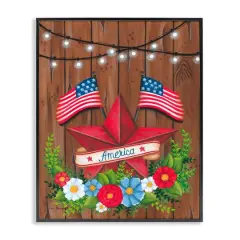 Stupell Industries Americana Country Garland Framed Giclee Art Black
