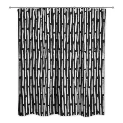 74" Hand Drawn Lines Shower Curtain Black and White