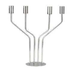 13" Silver Stainless Steel Abstract Angled Candelabra