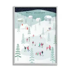 Stupell Industries Merry Christmas Winter Ice Skating Framed Giclee Art Gold