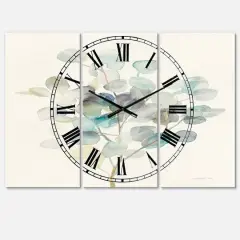 Designart Eucalyptus Leaves Traditional 3 Panel Wall Clock