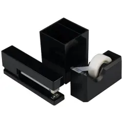 JAM Paper Stapler, Tape Dispenser & Pen Holder Trio Kit Black