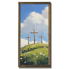 12" x 24" Cross Trio Framed Wood Plaque