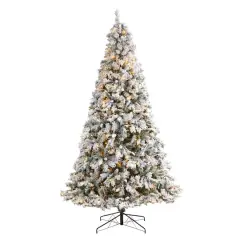 9ft. Pre-Lit Flocked White River Mountain Pine Artificial Christmas Tree, Clear LED Lights