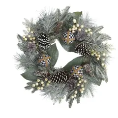 24" Snowy Berry, Pinecone & Ornaments Wreath