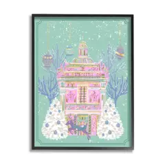 Stupell Industries Pink Ornate Christmas Building Framed Giclee Art