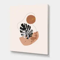 Designart - Abstract Shapes & Tropical Monstera Leaves - Modern Canvas Wall Art Print