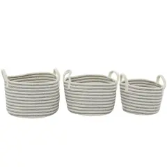 Gray Cotton Handmade Storage Basket with Handles Set of 3 12", 10", 10"