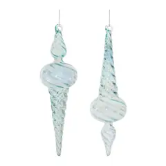 9.5" Iridescent Swirl Glass Finial Ornament Set