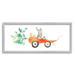 Stupell Industries Spring Rabbit Chicks Riding Seasonal Carrot Wagon Framed Giclee Art Gray