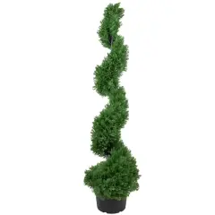 4ft. Unlit Artificial Cedar Spiral Topiary Tree in Black Pot