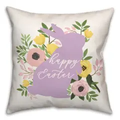 Happy Easter Floral Bunny 18" x 18" Throw Pillow