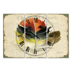 Designart Colorful Elegant Feather On Old Style Newspaper III Multipanel Wall Clock