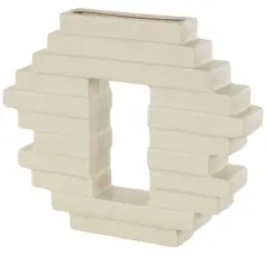 12" Cream Ceramic Abstract Decorative Vase with Rectangular Center Cutout