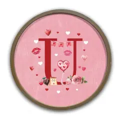 Valentine Things Monogram Round Brown Framed Print U