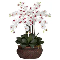 2.5ft. Moth Orchid Silk Flower Arrangement in Woven Planter White