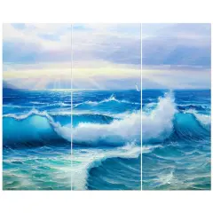 Designart - Sea Wave - Sea & Shore Painting Print on Wrapped Canvas set