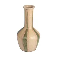 Hello Honey&reg; 10.5" Green & Cream Hand-Painted Crackle Glaze Terra Cotta Vase with Tall Neck
