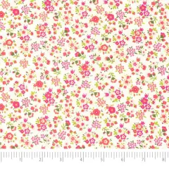 SINGER Small Pink Flowers on White Cotton Fabric