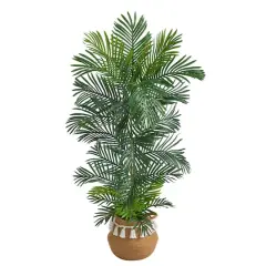5ft. Areca Artificial Palm Tree in Boho Chic Handmade Natural Cotton Woven Planter with Tassels UV Resistant (Indoor/Outdoor)