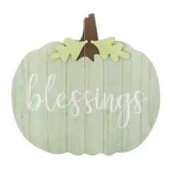 Green Wooden Blessings Pumpkin Hanging Wall Sign