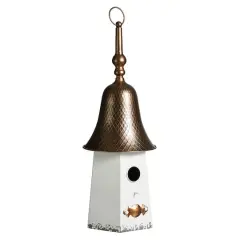 Glitzhome&reg; 24" White Washed Metal Bell Roof Birdhouse
