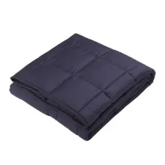 Glitzhome&reg; Navy Blue Cotton Shell Quilted Weighted Blanket with Polyester Filling