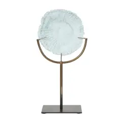 12.5" Light Blue Polystone Coral Textured Sculpture with Bronze Stand