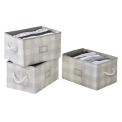 Honey Can Do Gray Plaid Large Collapsible Fabric Storage Bins With Handles Set, 3ct.