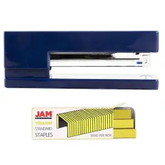 JAM Paper Desk Stapler & Staples Set Navy/Yellow