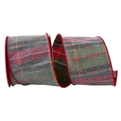 JAM Paper 4" x 10yd. Frosted Wired Greensboro Dupioni Plaid Ribbon