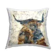 Stupell Industries Abstract Farmhouse Longhorn Highland Cattle Animal Throw Pillow, 18" x 18"