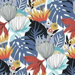 RoomMates Retro Tropical Leaves Peel & Stick Wallpaper Blue and Yellow