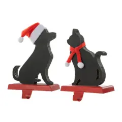 Glitzhome&reg; Cat & Dog Metal Christmas Stocking Holder Set