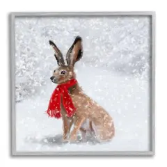 Stupell Industries Winter Rabbit Scarf Landscape Framed Giclee Art Gray