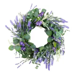 24" Purple & White Spring Lavender & Eucalyptus Floral Wreath