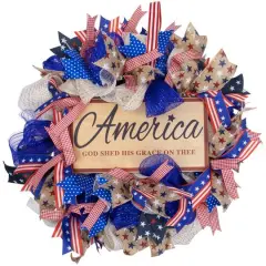 18" America God Shed His Grace on Thee Patriotic Bow Wreath