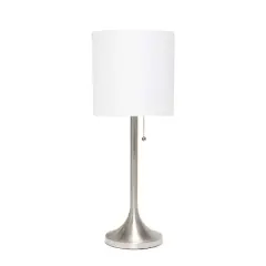 Simple Designs 21.5" Tapered Brushed Nickel Table Lamp with Fabric Drum Shade White