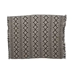 Hello Honey&reg; Black & Beige Woven Cotton Blend Throw Blanket with Fringe