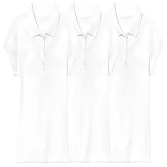 Galaxy by Harvic Short Sleeve Stretch Girl&rsquo;s Pique Polo Shirt 3 Pack White/White/White
