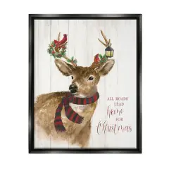 Stupell Industries All Roads Lead Home Christmas Deer Framed Floater Canvas Wall Art Black