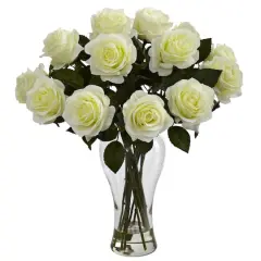 18" Blooming White Roses in Decorative Vase
