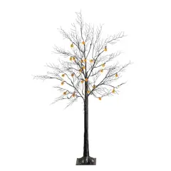 4ft. Pre-Lit Artificial Halloween Black Twig Tree with 24 Orange LED Pumpkin Shaped Lights