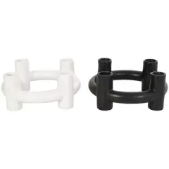 CosmoLiving by Cosmopolitan 8" Black & White Ceramic Geometric Circle Taper Candle Holder Set