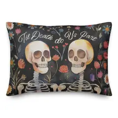 Til Death Do Us Part Floral Skeletons 14" x 20" Spun Poly Pillow